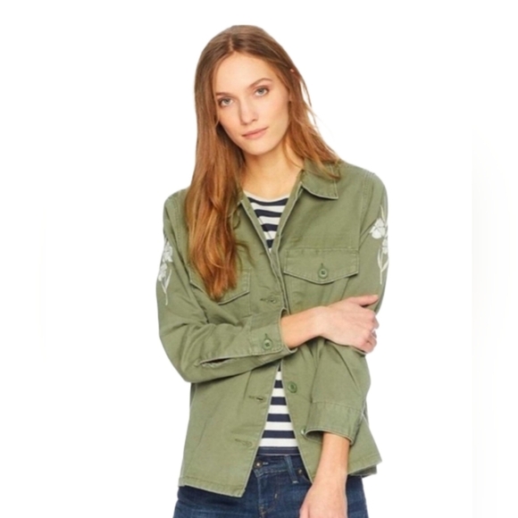 Levi’s 2X Olive Green Military Shirt Jacket Floral Embroidery Utility Shacket - Picture 1 of 11